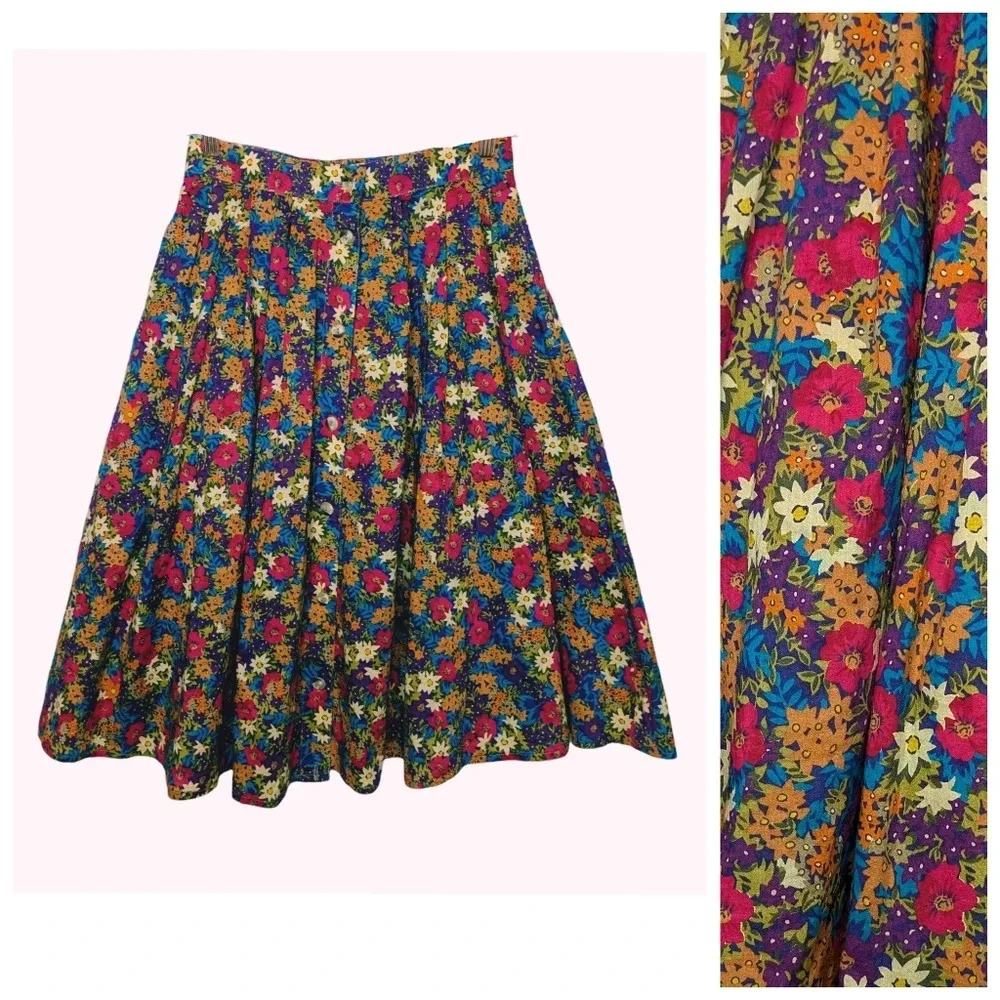 Liz Claiborne Floral A-Line Skirt with Red Belt - Picture 2 of 11